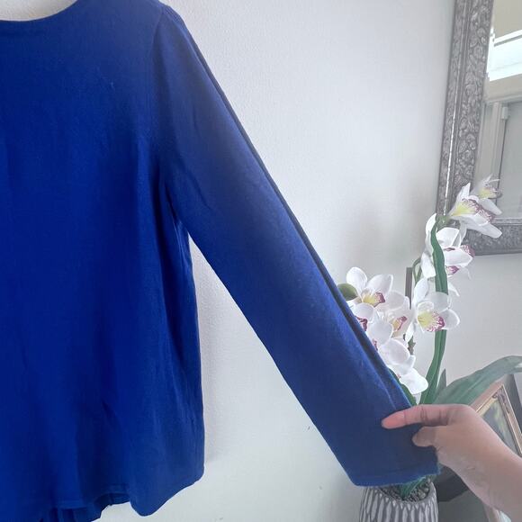 Soft Surroundings Blue Wool Blend Sweater Long Sleeve Pleated Ribbon Tie Size PM - Picture 7 of 8